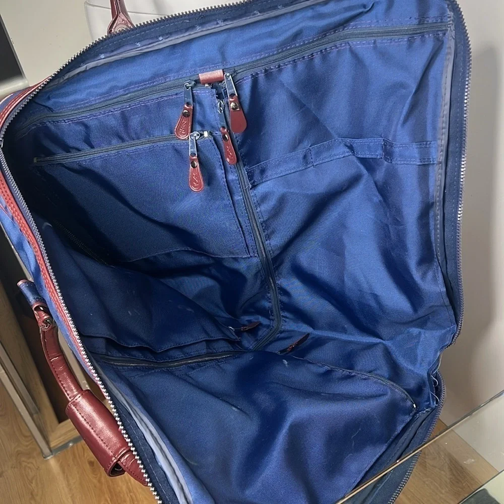 YSL Yves Saint Laurent 1970’s Blue Nylon Logo Folding Zip Around Garment Bag